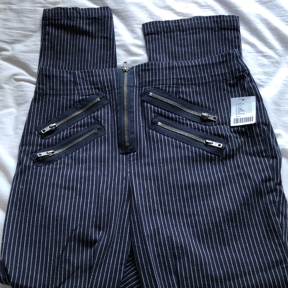 Navy & White Striped Statement Pants